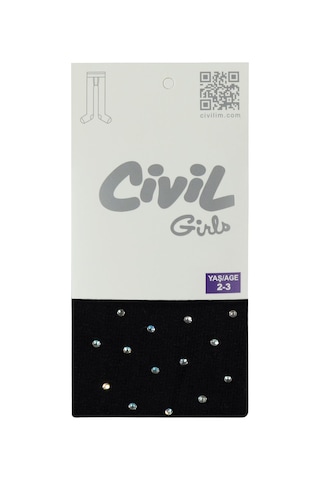 Civil Girls File Petek Desen Taşlı 2-12 Yaş Külotlu Çorap - Siyah