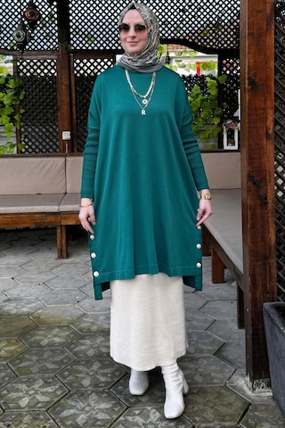Rabia Şamlı Sevda Triko Tunik Zümrüt Çok Renkli