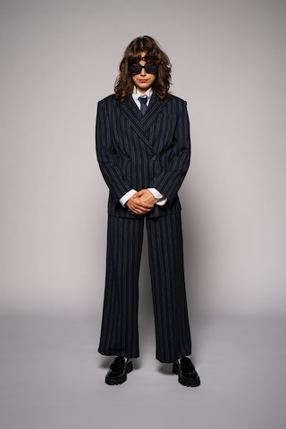 Kadın Lacivert Çizgili Oversize Blazer Lacivert
