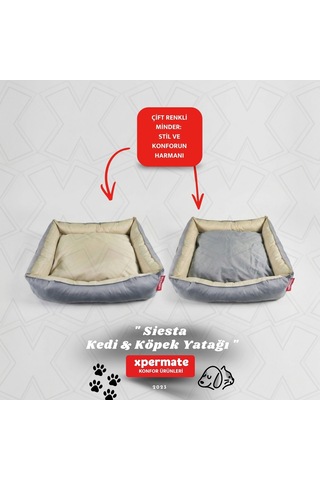 Xpermate Kedi Yatağı ve Köpek Yatağı 80 x 100 x 28 CM Fermuarlı Evcil Hayvan Yatağı Yuvi Siesta