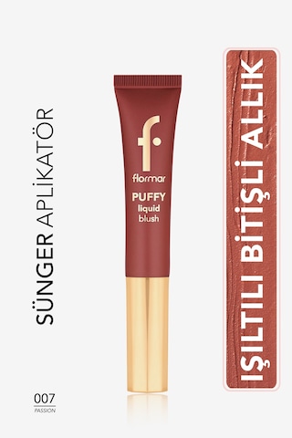 Flormar Puffy Liquid Nemlendirici Etkili & Parlak Bitişli Sünger Aplikatörlü Likit Allık 007 Passion
