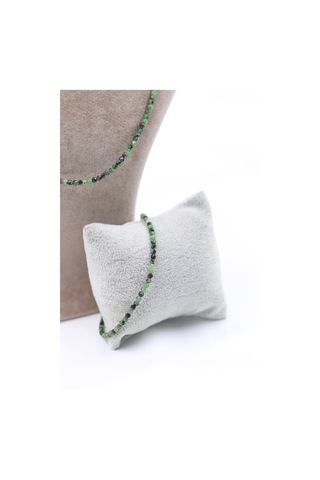 Anyolit Ruby In Zoisite Taşı Doğal Taş Kolye Bileklik Seti Fasetli Kesim 3-4 Mm Çok Renkli