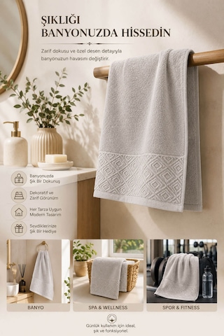 El Yüz Havlusu 50x90 Cm %100 Pamuk Kısmi Kadife Jakar Nova Collection Bej