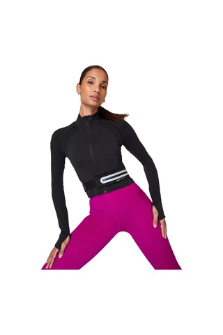 Sweaty Betty Athlete Crop Seamless Workout Zip Up Siyah