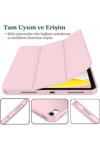 Apple İpad 11.nesil 2025 A16 / 10.nesil 2022 10,9 Inç Uyumlu Kılıf Kalem Tutuculu, Yumuşak Tpu Sırtlı, Üç Katlı Standlı Akıllı Kılıf Kapaklı Kılıf