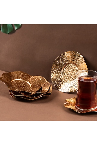 Porsima 4323 Gold Renk Metal 6lı Çay Tabağı Çap 12cm Altın
