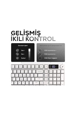 Hk258 Membrane Lcd Rgb Kablosuz/bluetooth Beyaz Full Türkçe Gaming Oyuncu Klavye