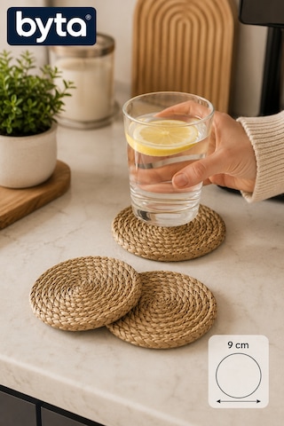 Doğal Hasır Bardak Altlığı 4'lü Set 9 Cm Yuvarlak Supla Kupa Ve Bardak Altlığı Diğer
