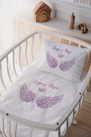 %100 Pamuk Saten Isme Özel Isimli Anne Yanı Beşik Nevresim Takımı Kanat