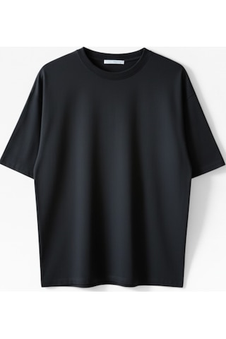 Feg Store %65 Pamuk Kadın Oversize Siyah Fit Bisiklet Yaka T-shirt