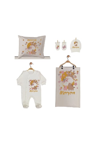 Pia Baby Gl 1933-02 İsme Özel Beşli Tulum Set Krem