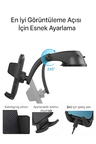 T-78 360 Vantuzlu Araç İçi Telefon Tutucu Ayna Torpido Montajlı Araba Telefon Tutacağı Hidrolik -