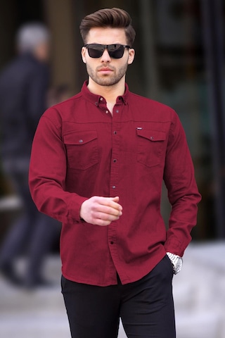 Madmext Bordo Rahat Kalıp Gabardin Erkek Gömlek 6810 Bordo