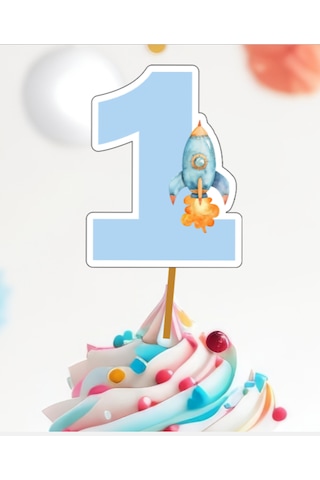 15 Adet Uzay Konsept One 1 Yaş Cupcake Kürdanı 6-7cm