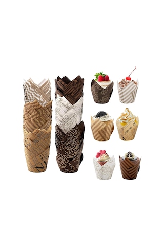 Vkemall 300 Adet Renkli Lale Desenli Cupcake Kasesi - Pasta, Muffin Pişirme Kağıdı - Parti, Düğün, Doğum Günü İçin Çok Renkli