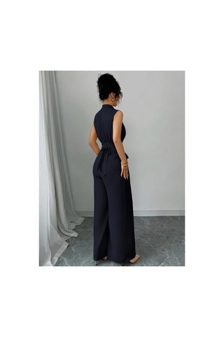 Butik İstanbul Kadın Balıkçı Yaka Kolsuz Incili Beli Kuşaklı Uzun Janjan Tulum Kırmızı