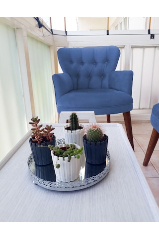 Kayser Home Berjer - Tekli Koltuk - Düz Renk Babyface Kumaş - Ahşap Ceviz Ayak - Mavi Mavi