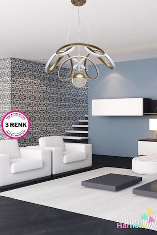 3 Renk Yanabilen Şeker Camlı Modern Ledli Avize Gold Sarı