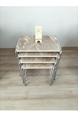 Evko Mobilya Buket Sehpa, 4'lü Zigon Sehpa, Dörtlü, Krom-kapiçino