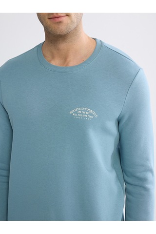 Lcwaıkıkı Classic Mavi Bisiklet Yaka Baskılı Erkek Kalın Sweatshirt