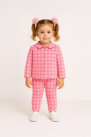 Kız Çocuk Kazayağı Desenli Likralı Alt Üst Takım 3-4 Yaş 8-9 Yaş Pembe