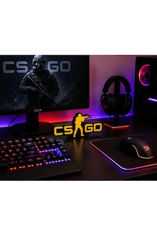 Veriqo 3d Csgo Yazılı 3d Dekoratif Obje Gamer Hediyelik Masaüstü Duvar Süsü Siyah - Sarı