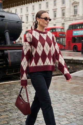 Lela Oversize Fit Bisiklet Yaka Baklava Desenli Yumuşak Dokulu Bayan Kazak 4616223 Bordo