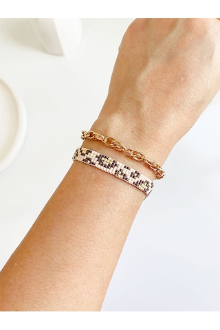 Nevoaccessory Krem Leopar Desenli Miyuki Bileklik Set Çok Renkli