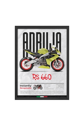 Aprilia Rs 660 Siyah Ahşap Çerçeveli Poster, Dekoratif Motosiklet Duvar Tablosu Çok Renkli