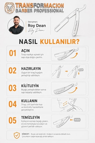 Türk Tipi 5 Li Profesyonel Berber Usturası, Sakal Şekillendirme Ve Pürüzsüz Tıraş İçin Jiletli Klasik Erkek Ustura, Türk Tipi Çelik Tıraş Bıçağı 723346