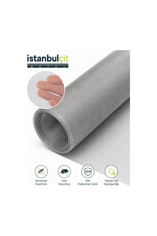 İstanbul Çit Metal 304 Paslanmaz Mesh Elek Teli 25 Mesh 0,40 Mm 1 X 30 Metre Rulo Filtre Süzgeç Eleme Teli Gri