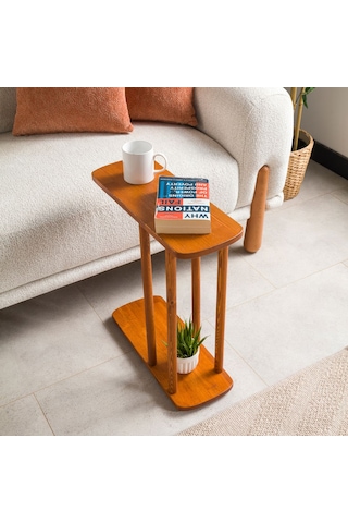 Furnirem Masif Çam Ahşap Modern C Sehpa Koltuk Yanı Yan Sehpa 49x24x55 Cm Kestane