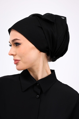 İç Başörtüsü %100 Pamuklu Siyah Tülbent - Kenarları Oyalı 90x90 Cm Kadın Tesettür Yazma Başörtü Siyah