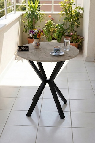 Mutfak Masası Yuvarlak 70 Çap Metal Ayak Yemek Masası Modern Balkon Bahçe Cafe Masa 9821 Traverten Çok Renkli
