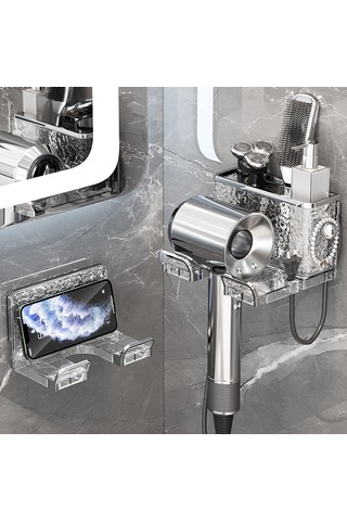 Kangvka Banyo Duş Fön Makinesi Tutucu, Plastiğinden Yapılmış, Delme Yok, Çok Fonksiyonlu Duvar Takımı, Havlu Kurutma Rafı, İnce Ve Hafif Tasarım, Gri-gümüş Rengi Diğer