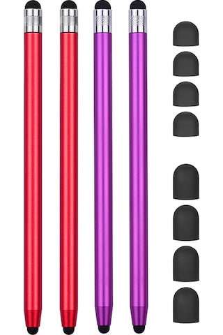 Yaozixa 4 Adet Metal Silikon Uçlu Dokunmatik Kalem - Telefon Ve Tablet İçin Çift Uçlu Hassas Dokunma, 2 Kırmızı 2 Mor