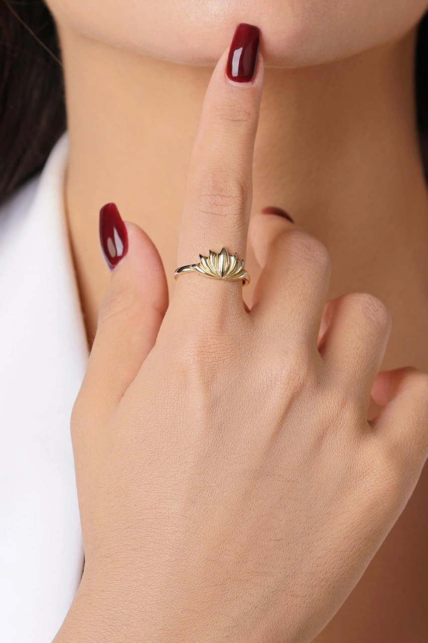 14 Ayar Altın Lotus Çiçeği Yüzük Yzk6752 Sarı Altın