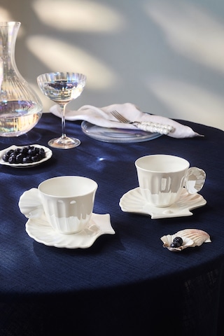 Karaca İstiridye Lüsterli 2 Kişilik Çay Fincan Takımı 200 Ml beyaz