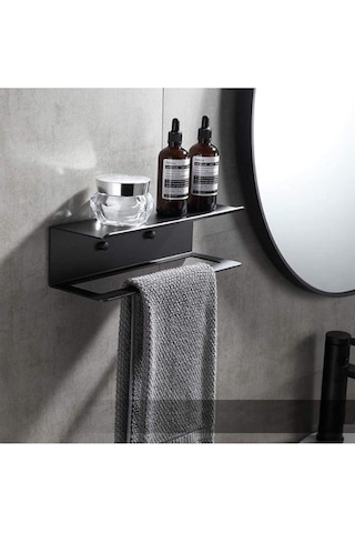 Dione Store Dekoratif Metal Siyah Mutfak Banyo Rafı Havlu Askılık Duvar rafı Ve Askılık Siyah