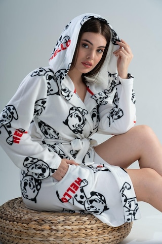 Vienetta Kadın Kapüşonlu Kısa Beyaz Polar Sabahlık C3t4n0o302 001