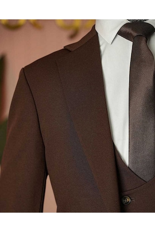 Bys Beystil Kahverengi Mono Yaka Takım Elbise Nikol - Slim Fit Kahve