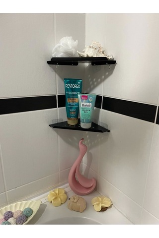 Kitaro Kendinden Yapışkanlı Köşe Şampuanlık Setsiz Mat Siyah İki Katlı Siyah