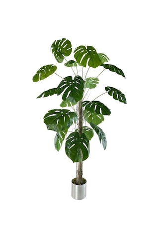 Gümüş Saksılı Yapay Monstera 18 Dallı Çalılı Gövde 120 x 60 CM