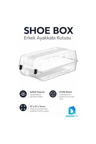 Erkek Ayakkabı Kutusu 37x21x14 Cm Plastik Dolap İçi Düzenleyici Şeffaf