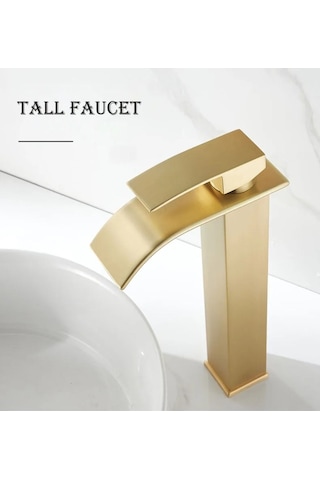 Banyo Çanak Lavabo Bataryası Mat Gold Renk Şelale Model