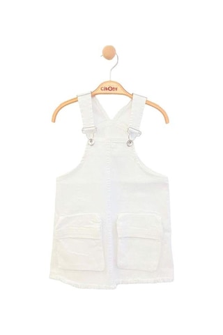 Kız Çocuk Dokuma Etekli Salopet-13862 Beyaz