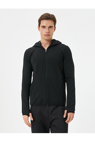 Koton Spor Sweat Kapşonlu Fermuarlı Cep Detaylı Siyah 4wam70048nk Siyah
