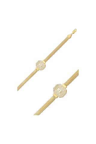 Çgk Çiğdem Gürel Kuyumculuk Sıralı Baget Kalın Balık Sırtı Zincir Altın Bileklik Çok Renkli