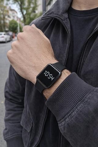 Siyah Silikon Kordonlu Led Dokunmatik Unisex Kol Saati Spor Modern Unisex Kol Saati Yeni Trend Model Siyah
