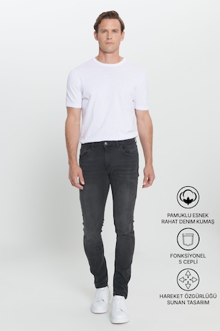 AC&Co / Altınyıldız Classics Ekstra Slim Fit Riss Pamuklu Esnek Denim Jean Erkek Kot Pantolon Antrasit